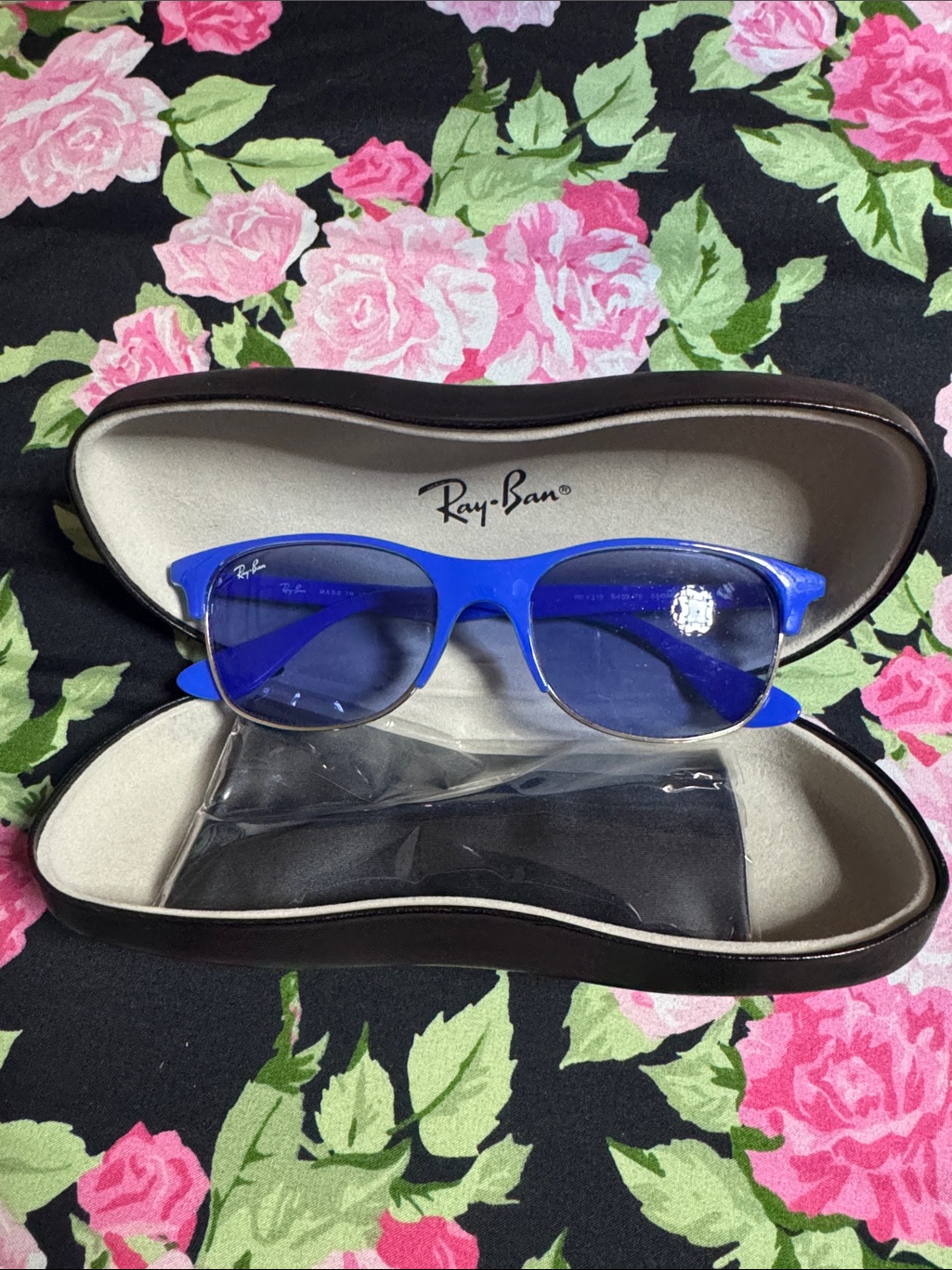 New Ray-Ban Blue Semi-Rimless Sunglasses With Blue Lenses